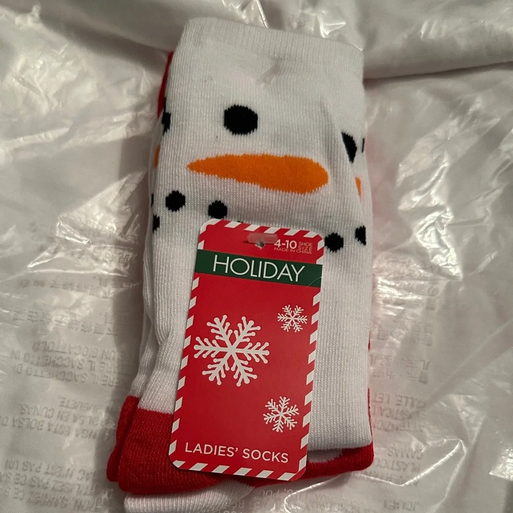 Holiday Time White and Red Snowman Socks